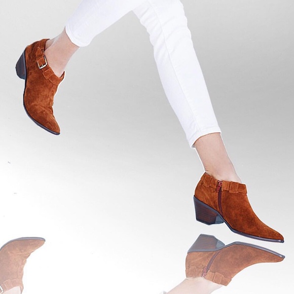 Texas Cognac Distressed Leather Belted Ankle Boots - Picture 3 of 7